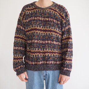 VTG '80s St John's Bay Navy Taupe 3D Biggie Cosby Eclectic Crewneck Sweater XL